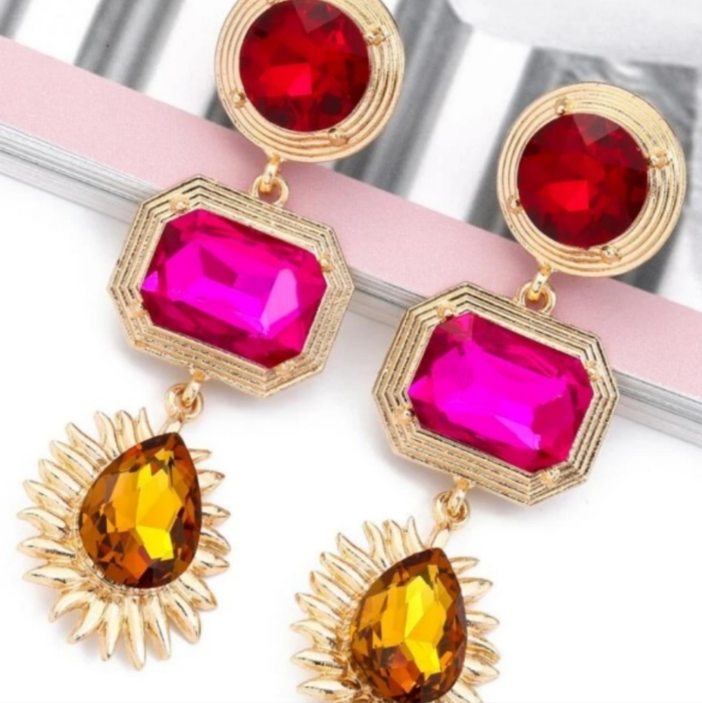 Glorious Gem Stone Drop Pierced Earrings!